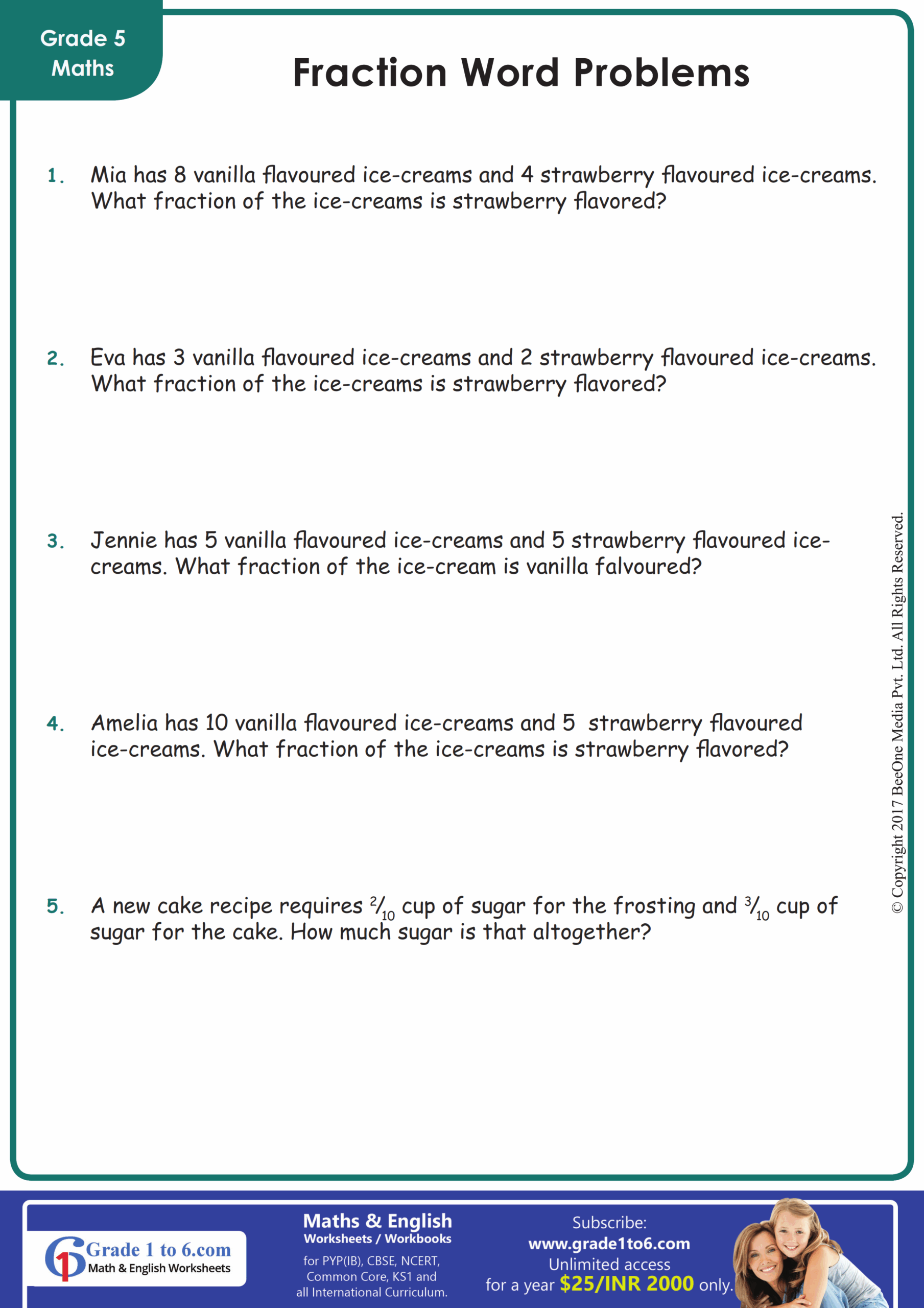 fraction questions worksheet 5th grade