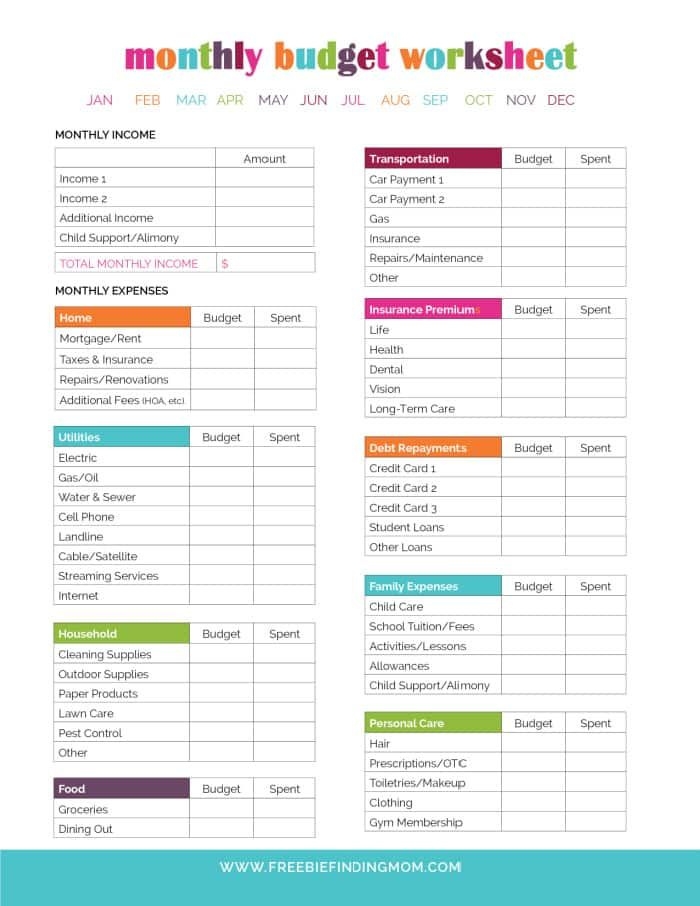 household budget worksheet