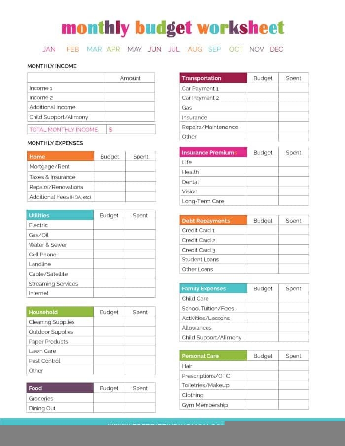 Free Household Budget Worksheet Printable Budgeting Worksheets