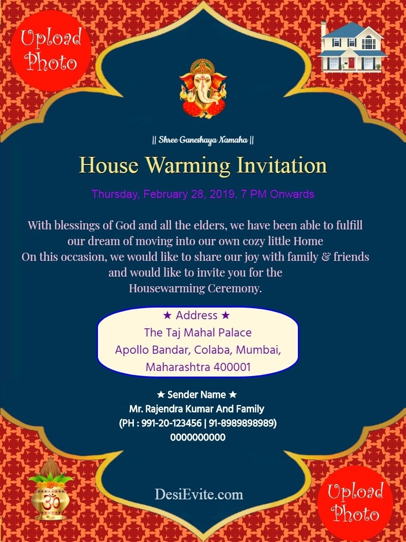 indian housewarming invitation template