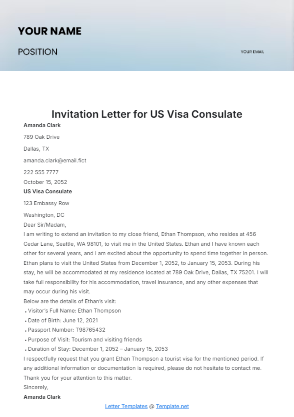 invitation letter for us visa template