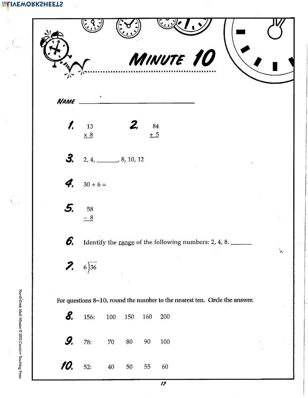 math minute worksheets