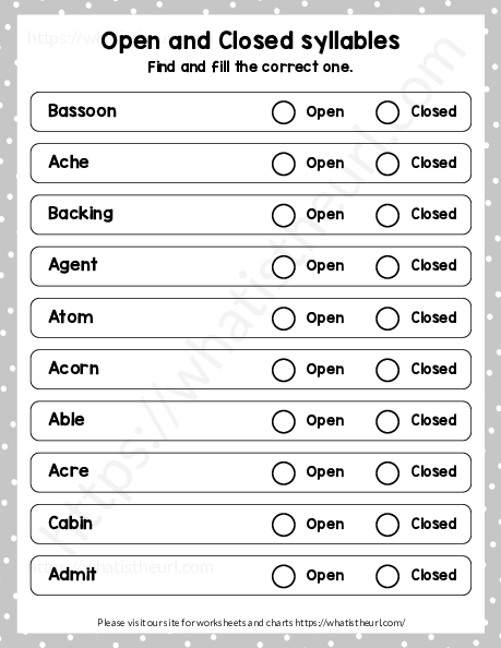 open and closed syllables worksheets