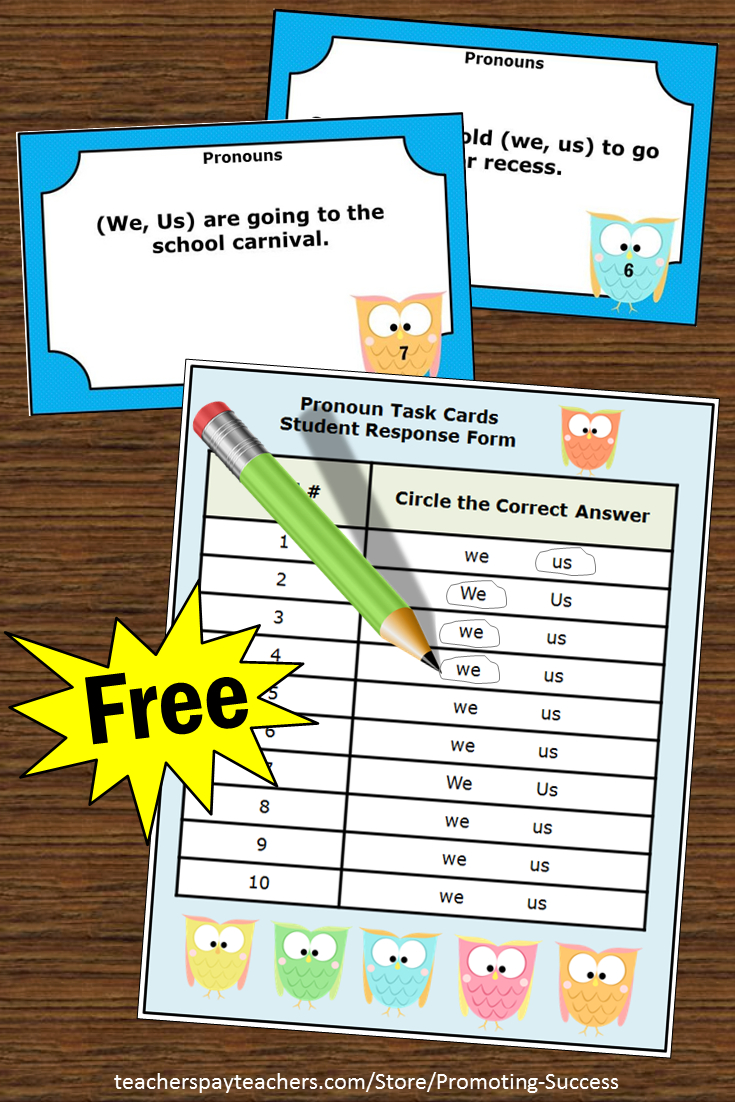 Free Personal Pronouns Task Cards We Or Us Grammar Practice Free