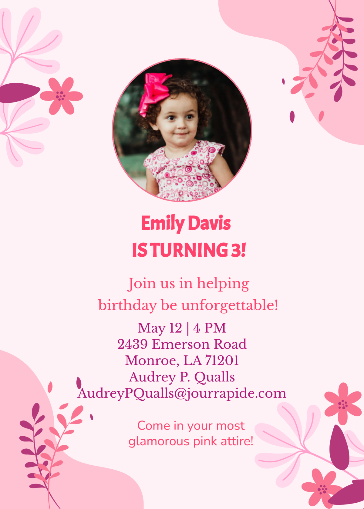Free Pink Birthday Invitation Template To Edit Online