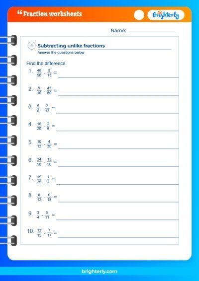 Free Printable 6th Grade Fraction Worksheets PDFs Brighterly