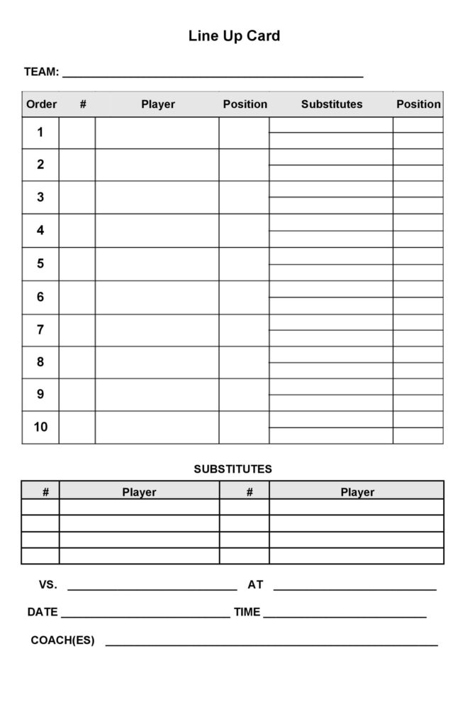 free printable lineup cards baseball