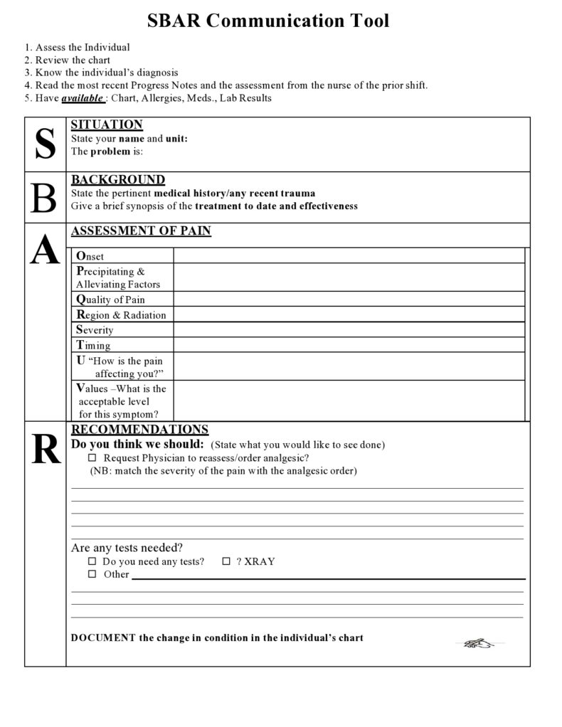 free printable blank sbar template