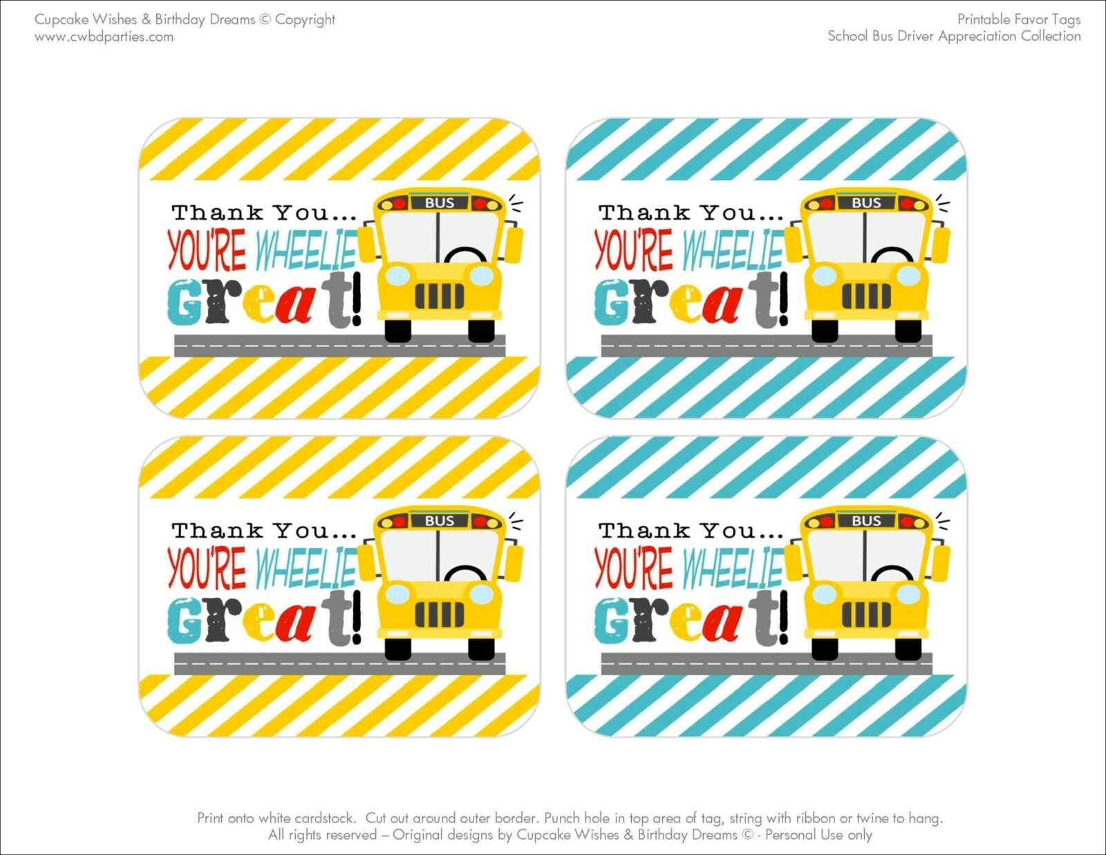 free printable thank you bus driver cards
