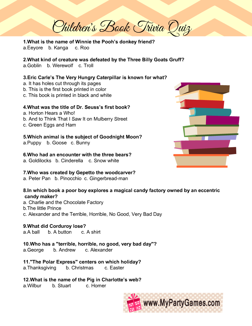 Free Printable Children s Books Trivia Quiz