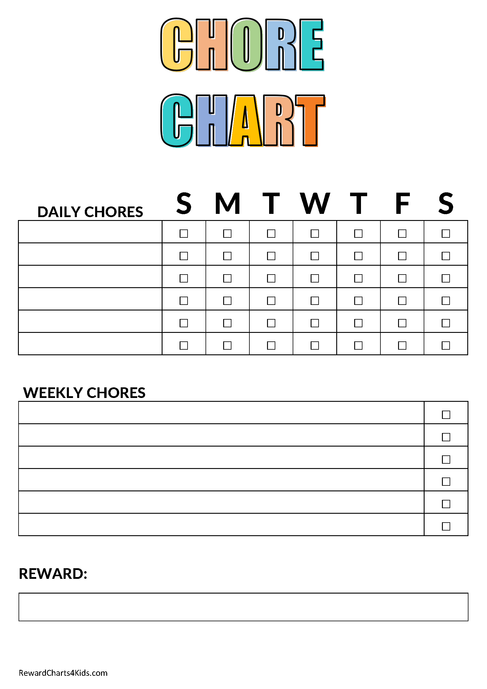 chore chart template free printable