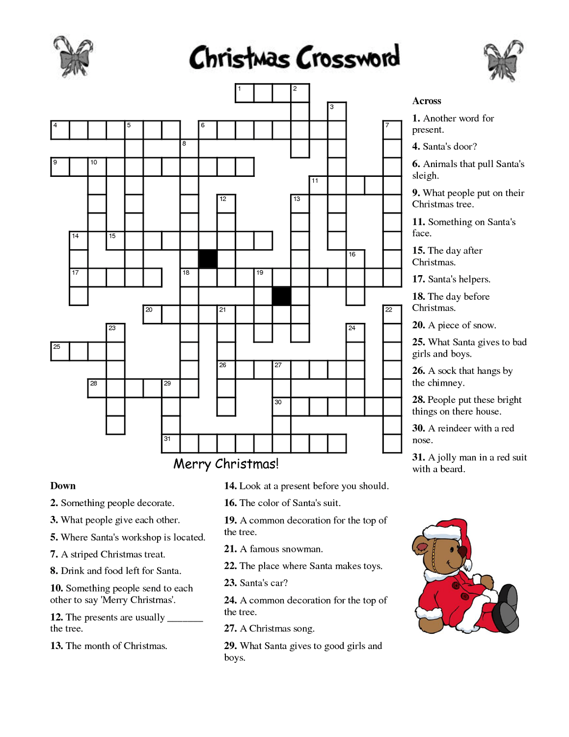 Free Printable Christmas Crossword Puzzle Another Word For Present 