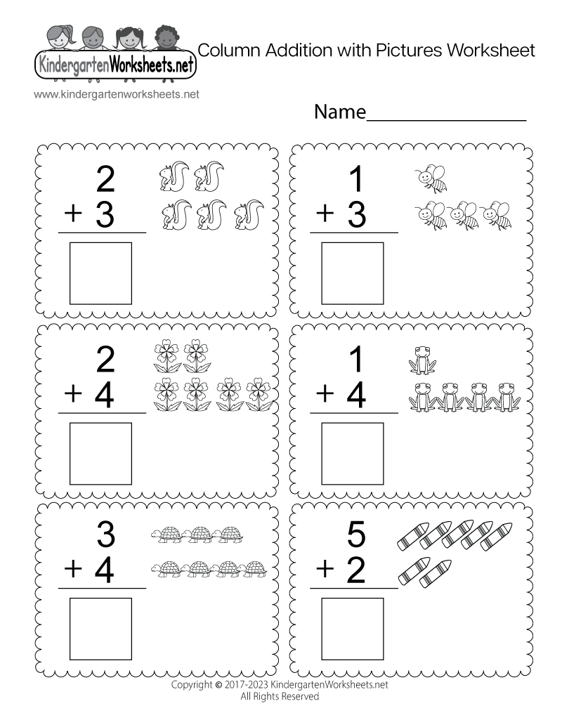free printable addition worksheet kindergarten