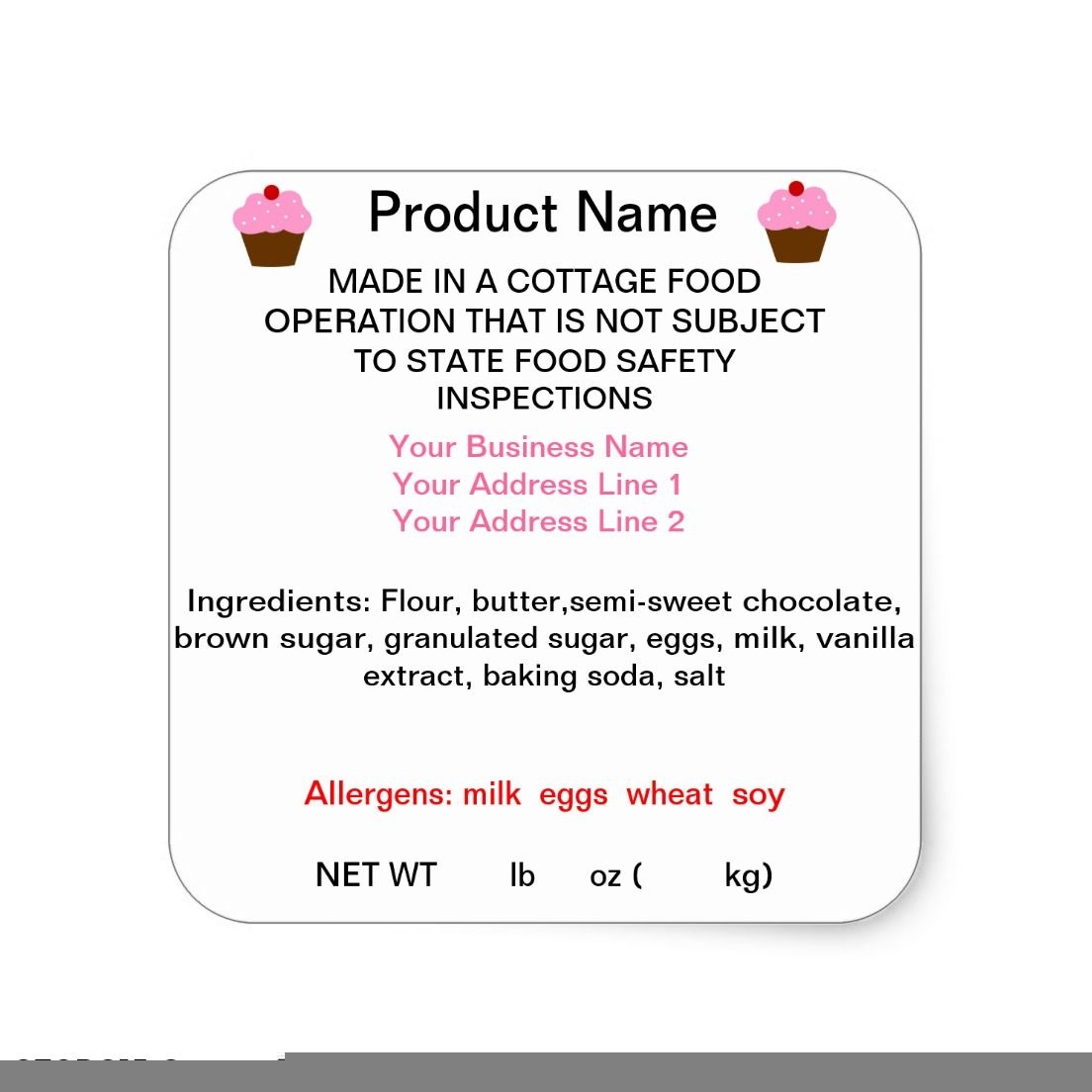 free printable cottage food label template