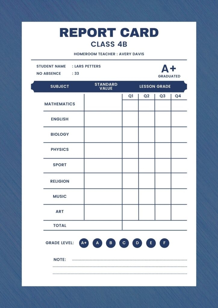 free printable report card