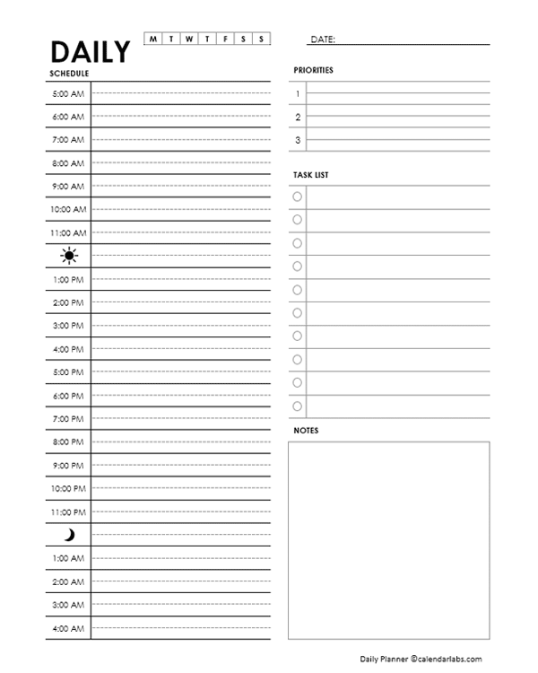 daily planner template free printable