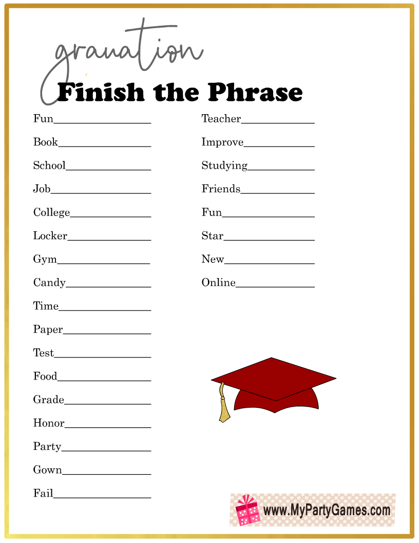 Free Printable Graduation Party Games FREE Printable A Z