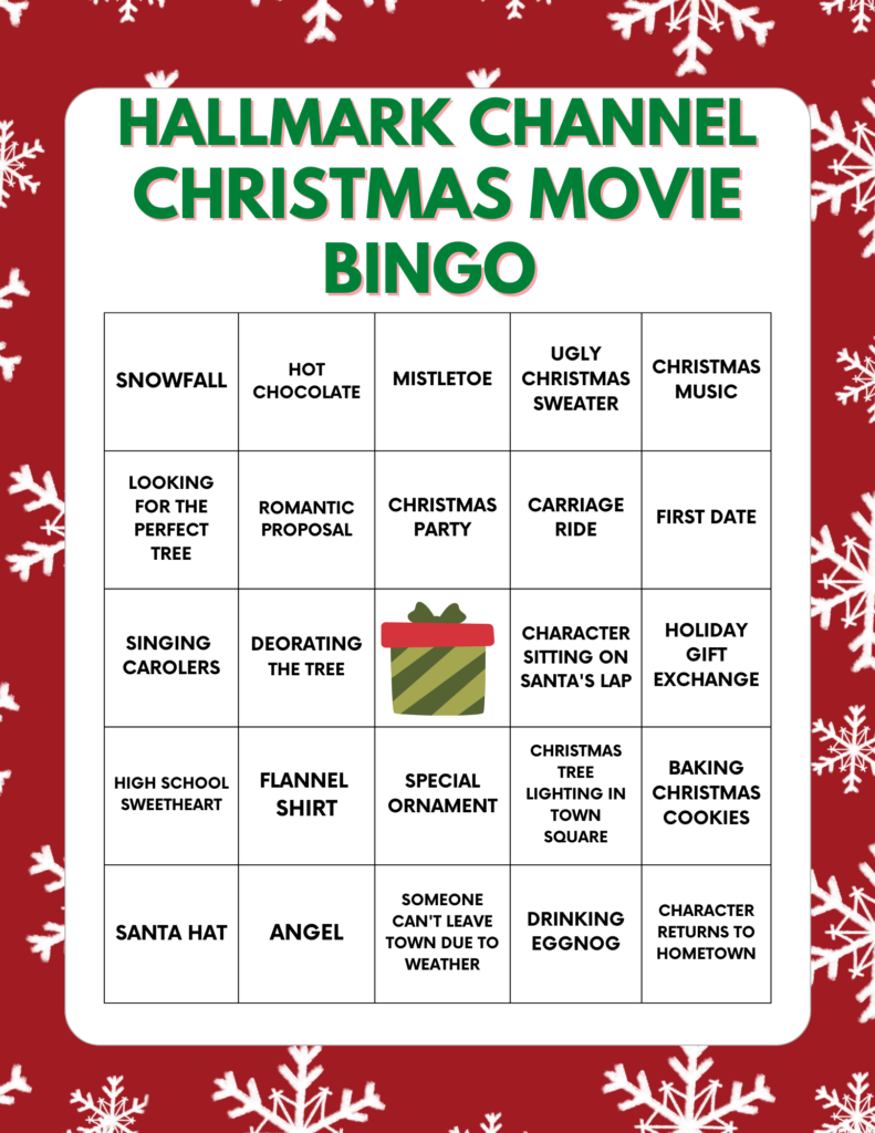 free printable hallmark christmas movie bingo cards