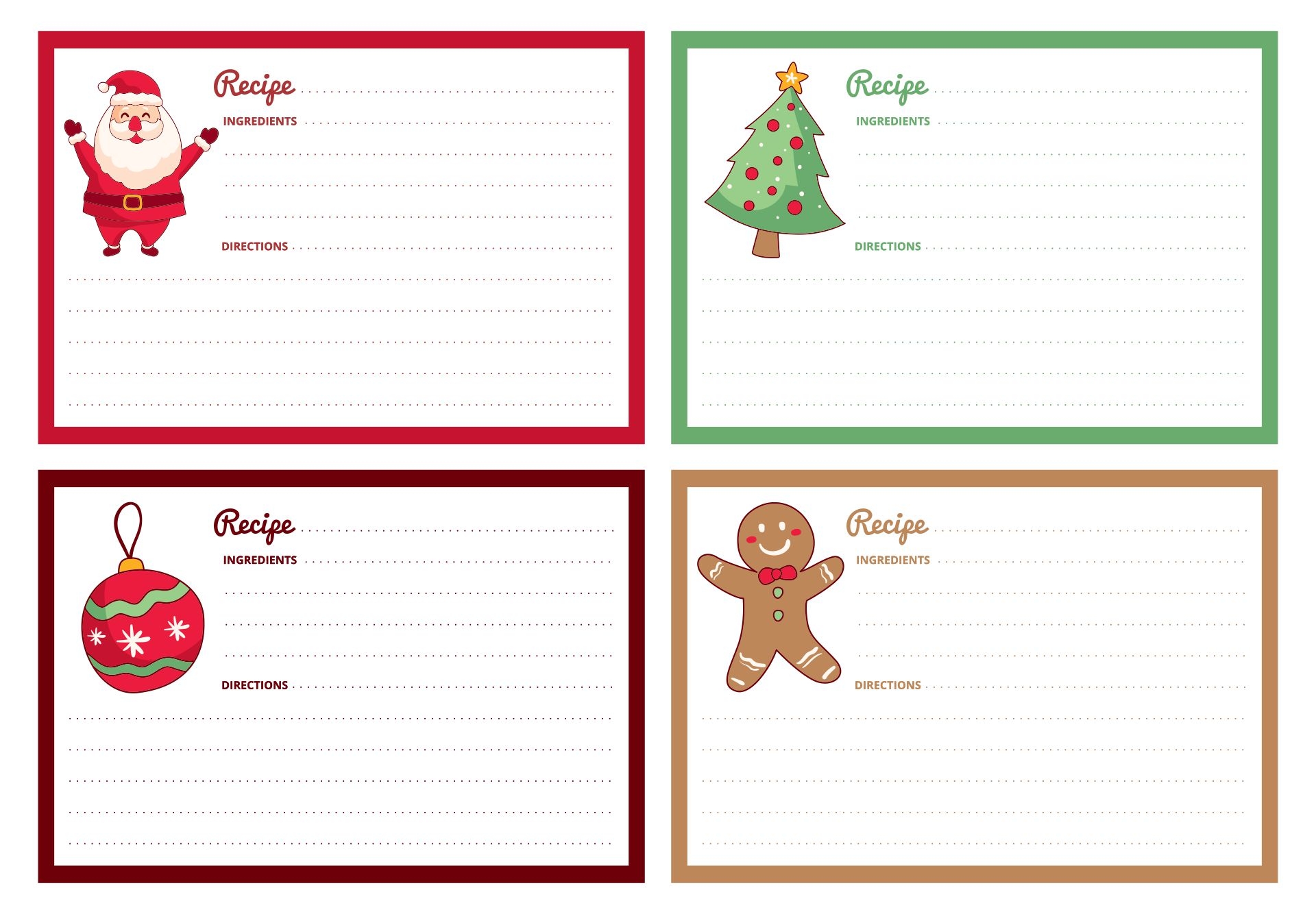 free printable holiday recipe card templates