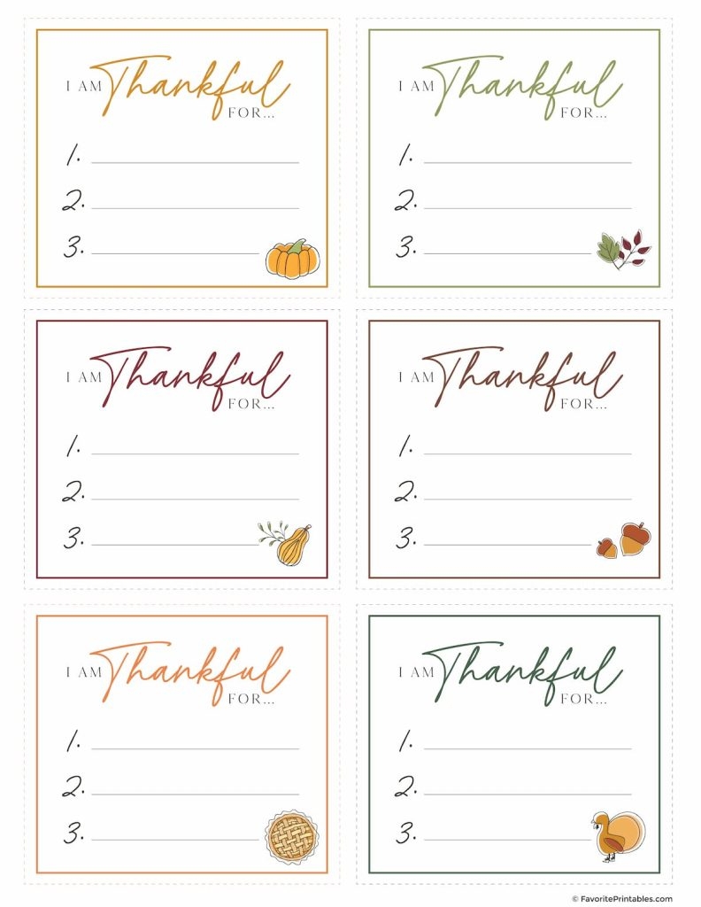 FREE Printable I Am Thankful For Cards Favorite Printables