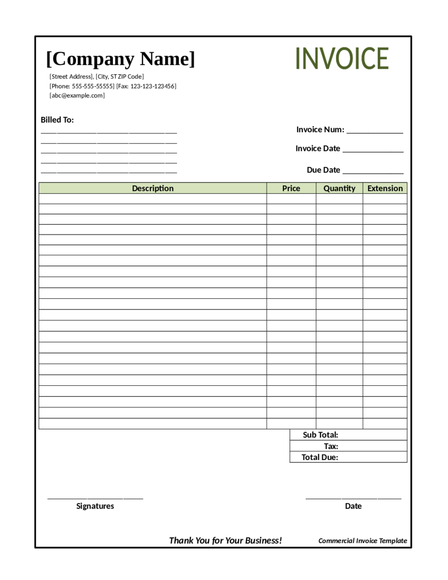 free printable invoices templates