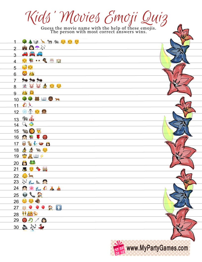 Free Printable Kids Movie Emoji Quiz