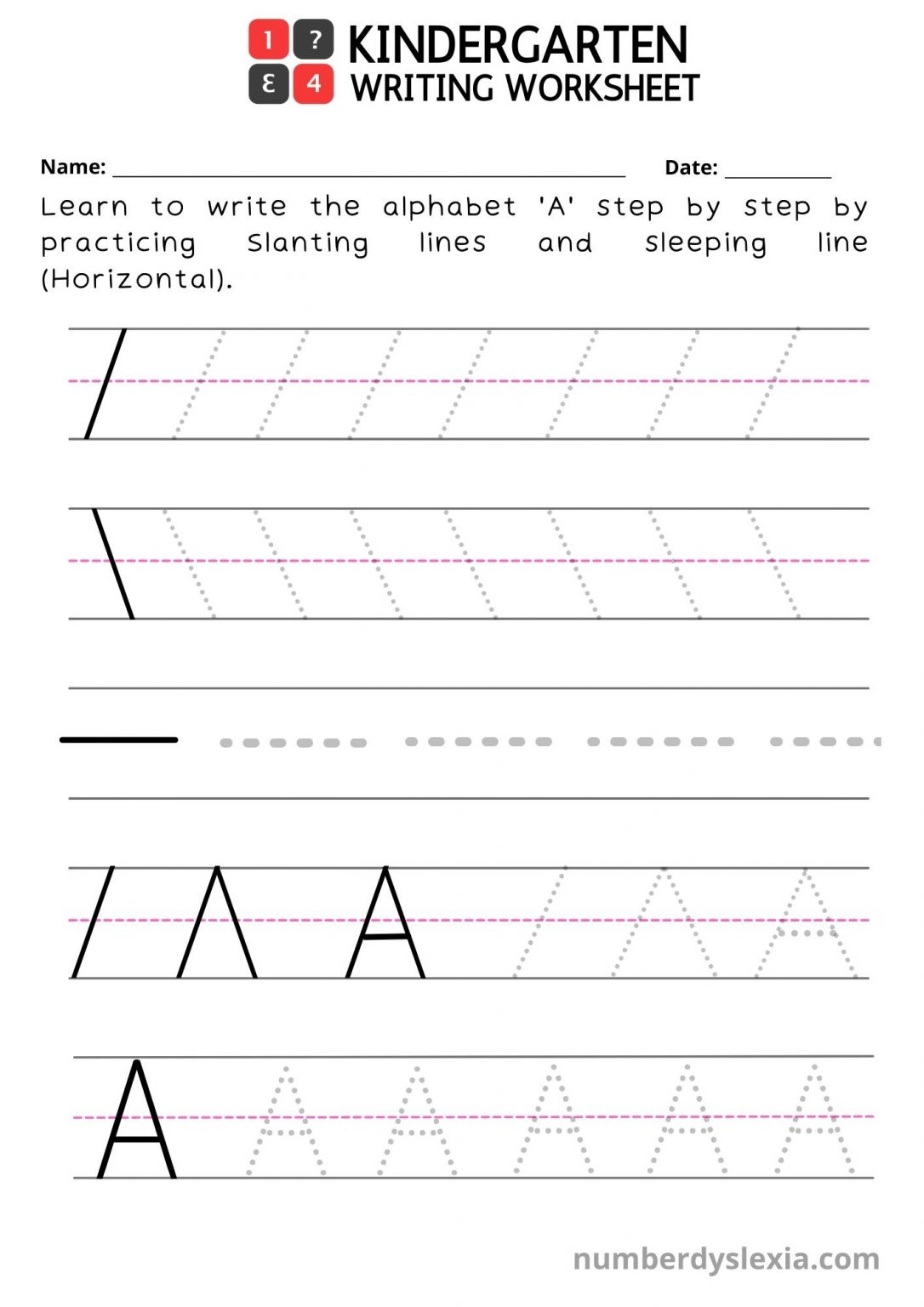 Free Printable Kindergarten Writing Worksheets PDF Number Dyslexia