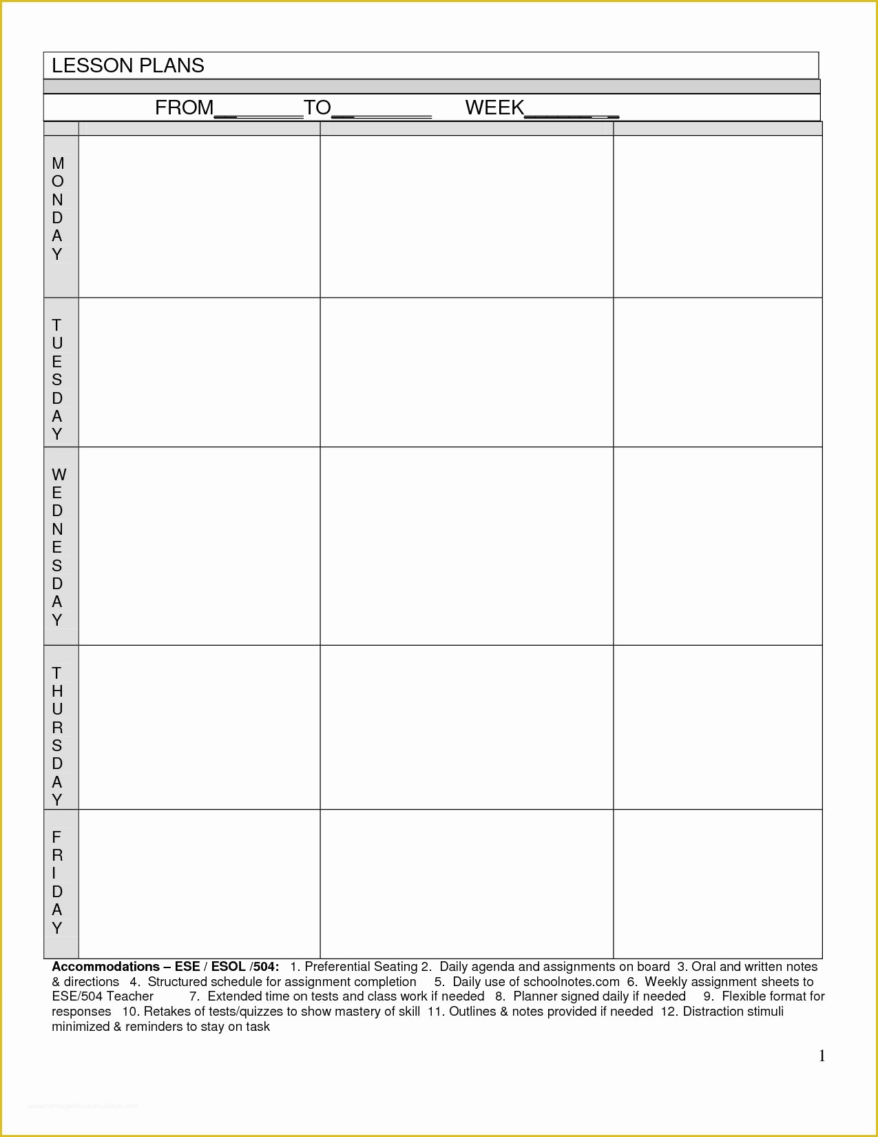Free Printable Lesson Plan Template Of Printable Lesson Plan 7 Free