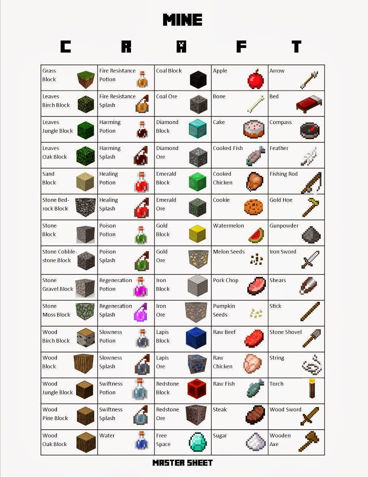free printable minecraft bingo cards