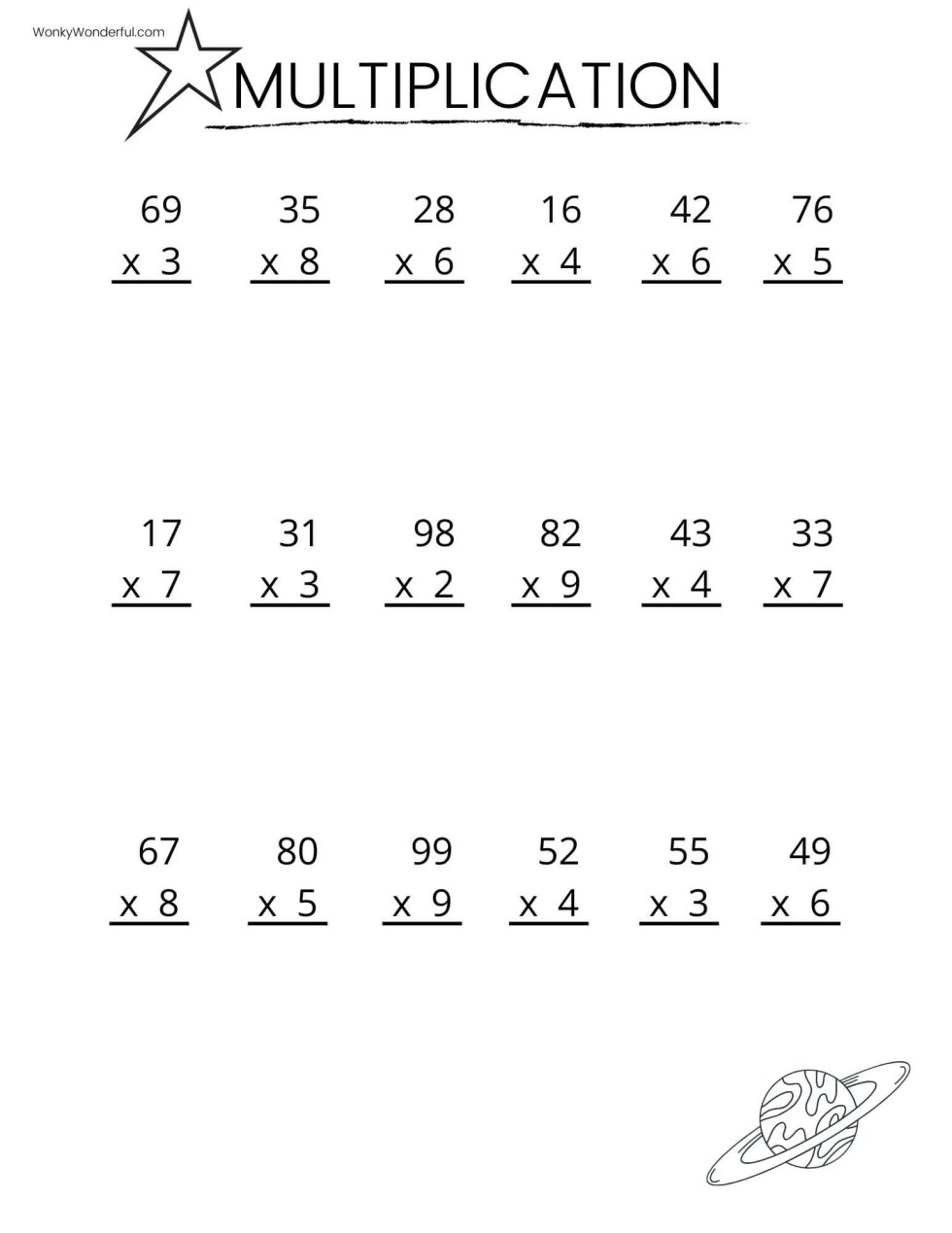 FREE PRINTABLE MULTIPLICATION WORKSHEETS WonkyWonderful Worksheets 