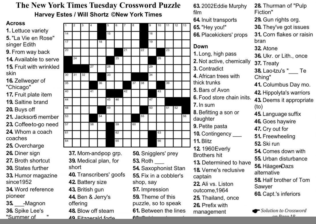 ny times crossword puzzle printable