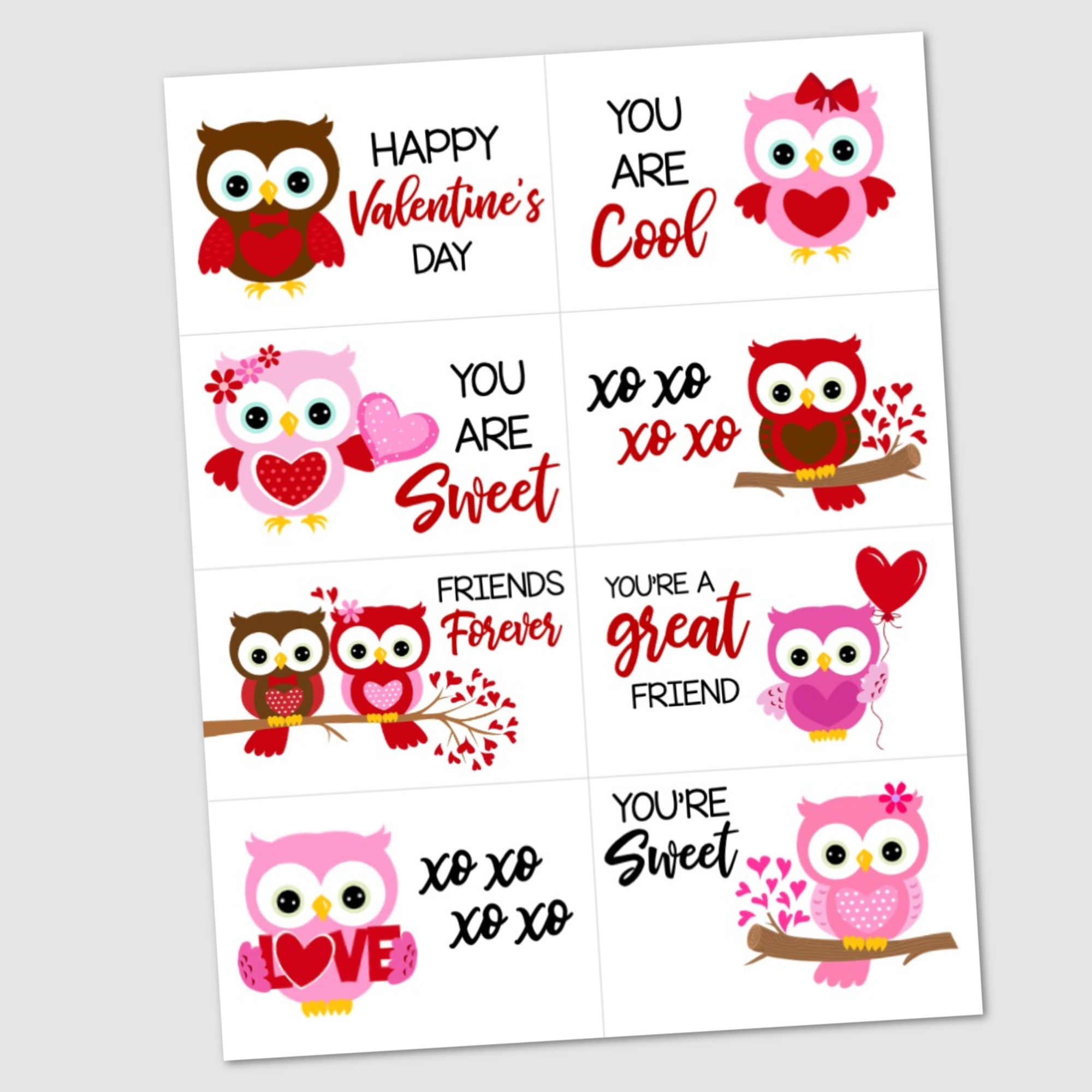 Free Printable Owl Valentine Cards FREE Printable A Z