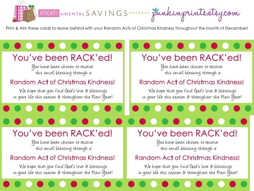 Free Printable Random Acts Of Christmas Kindness Cards Free Templates 