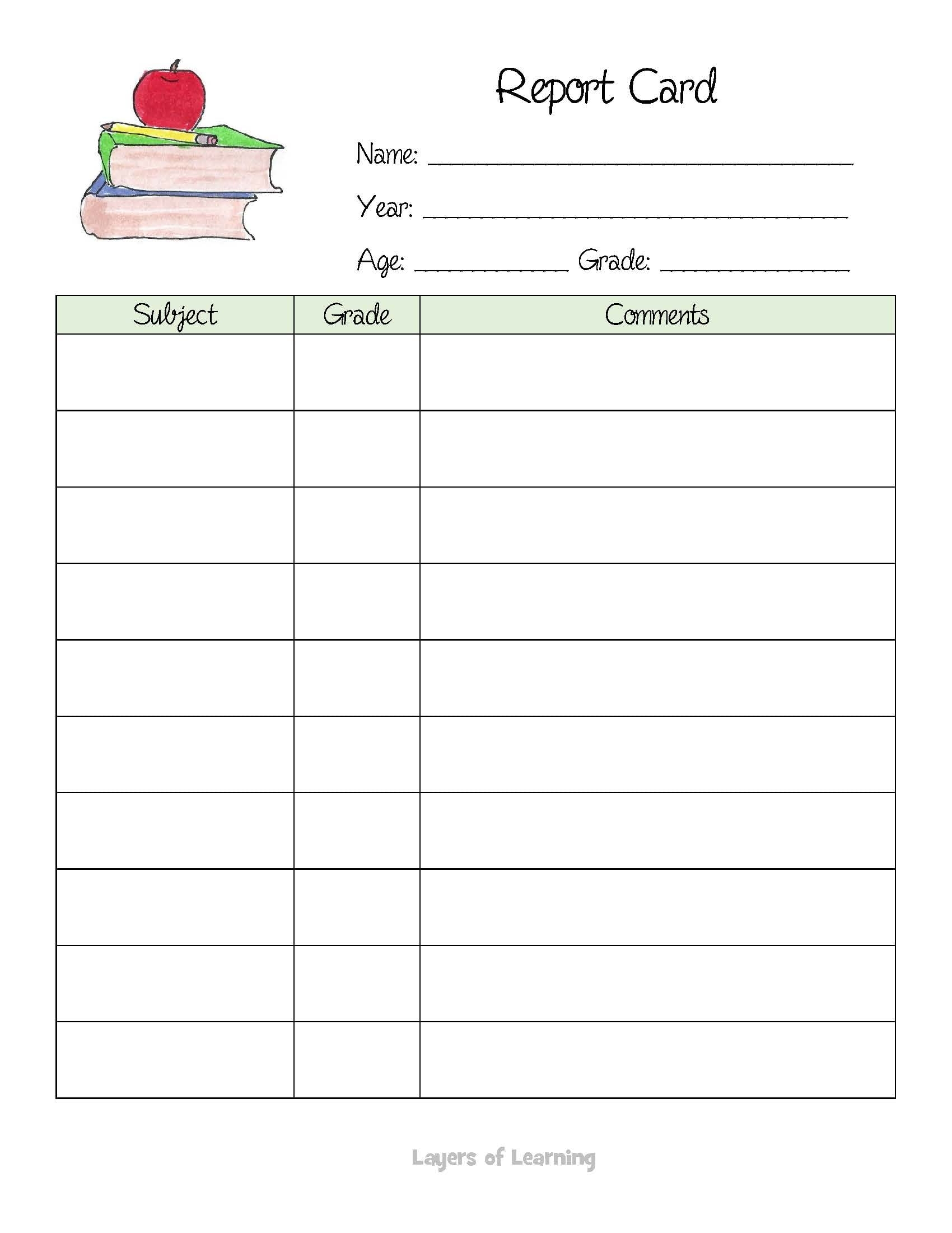 free printable report cards for kindergarten