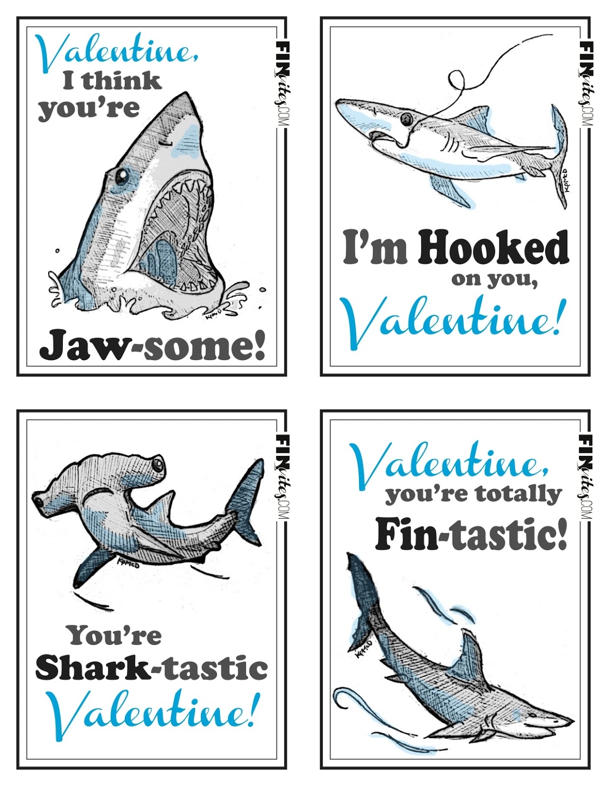 free printable shark valentines cards