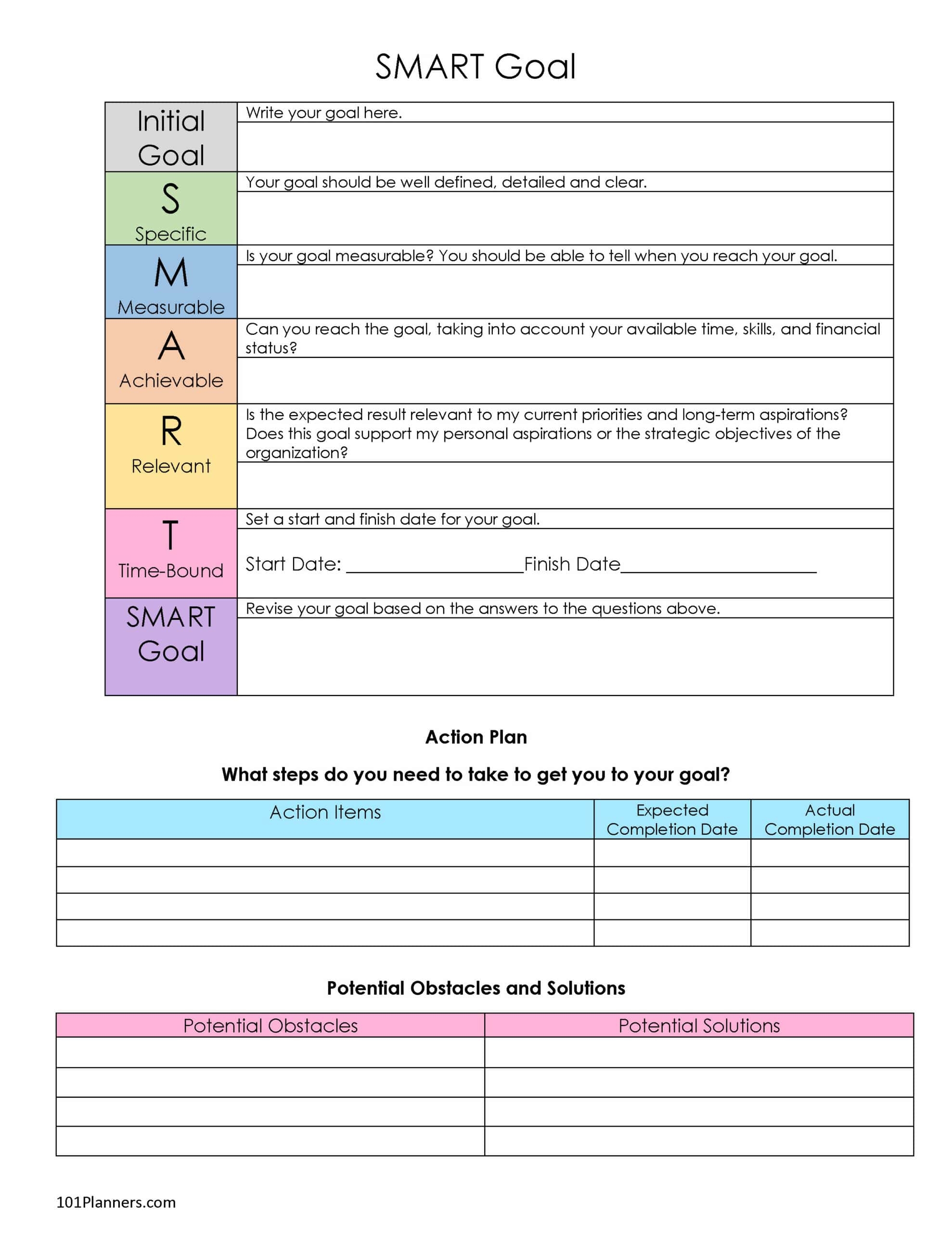 FREE Printable SMART Goals Template PDF Or Word Worksheets Library