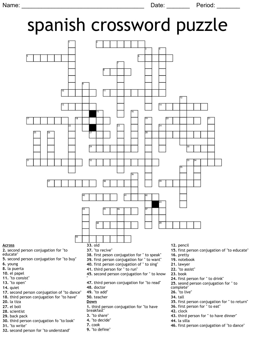 printable crossword puzzles in spanish