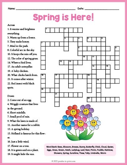 Free Printable Spring Crossword Puzzle Game