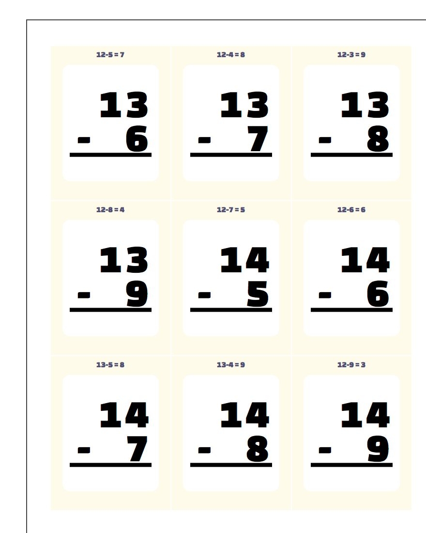 Free Printable Subtraction Flash Cards Pdf Free Printable
