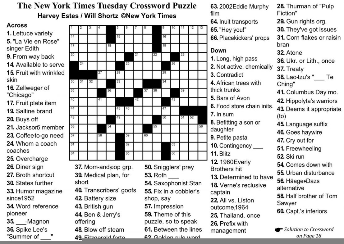 Free Printable Sunday Crossword Puzzles Free Printables Printable