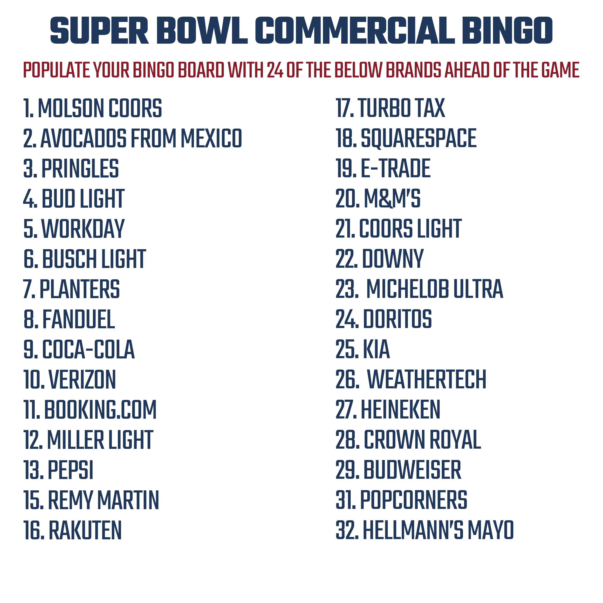 Free Printable Super Bowl 57 Commercial Bingo Cards For 2023 FanDuel 