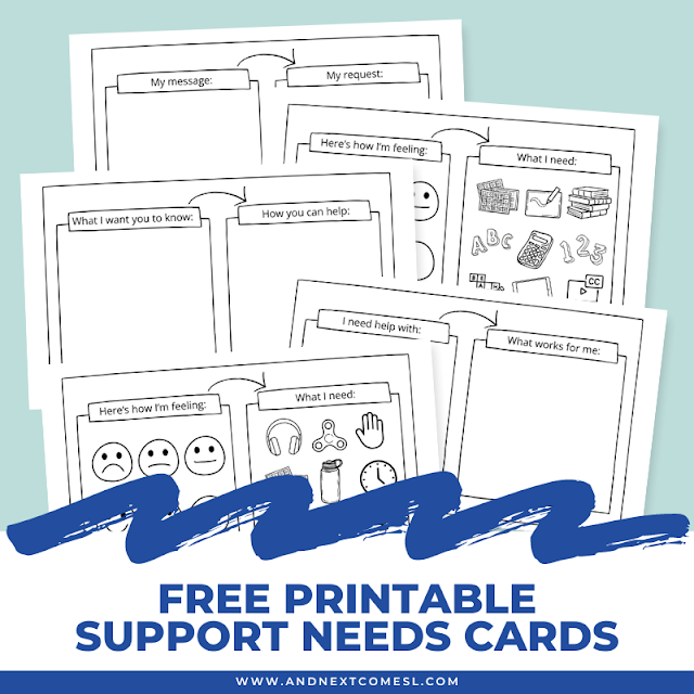 Free Printable Support Needs Cards And Next Comes L Hyperlexia 