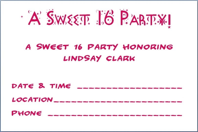 Free Printable Sweet 16 Birthday Invitation