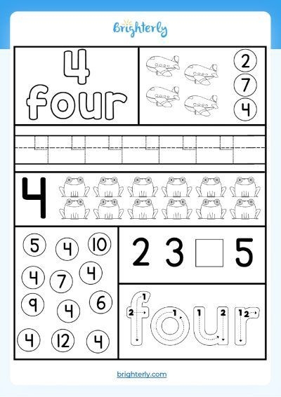 Free Printable Tracing Number Four 4 Worksheet Kiddoworksheets 
