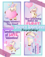 Free Printable Unicorn Valentines Day Cards