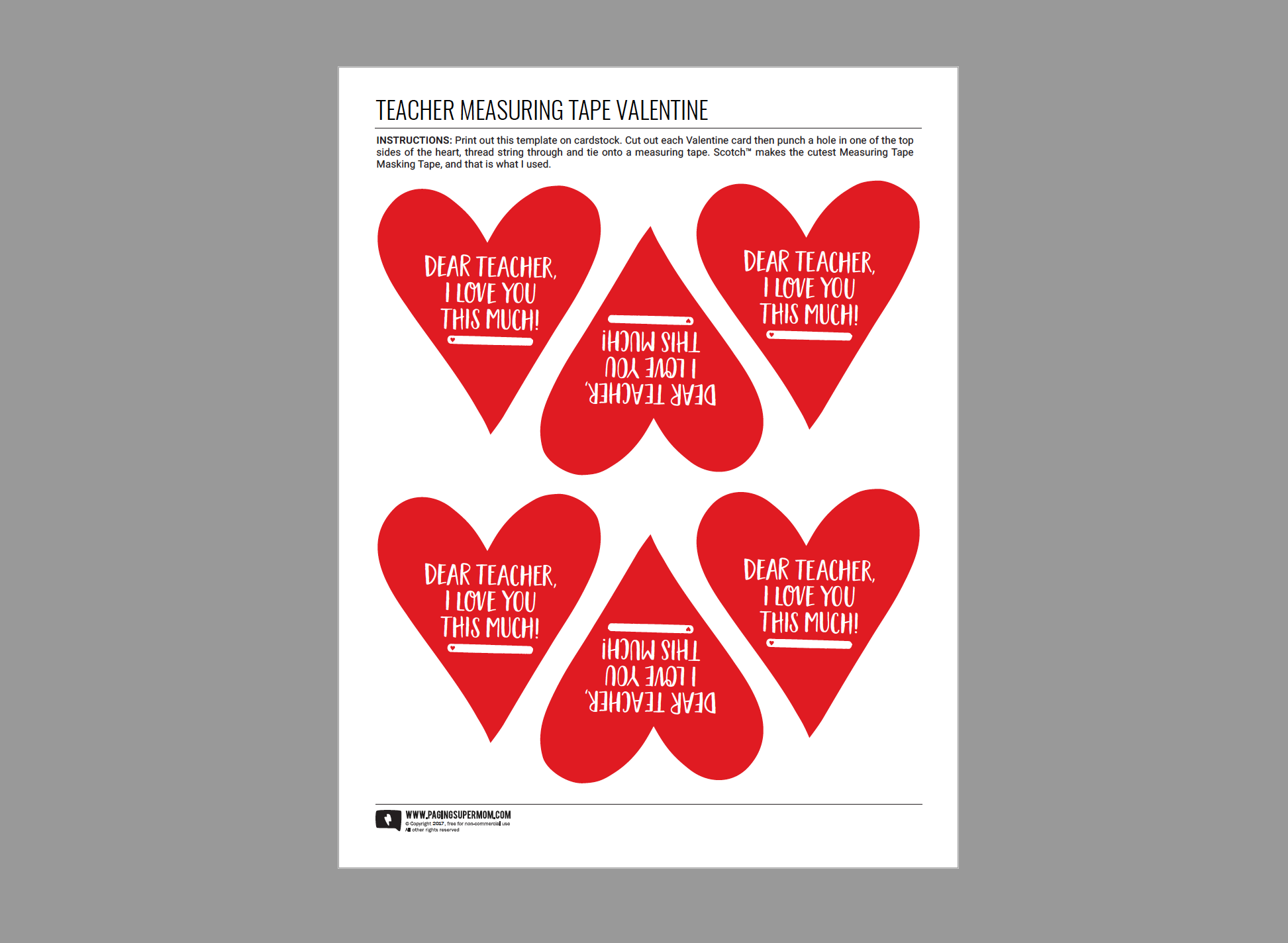 free printable valentine cards for teachers