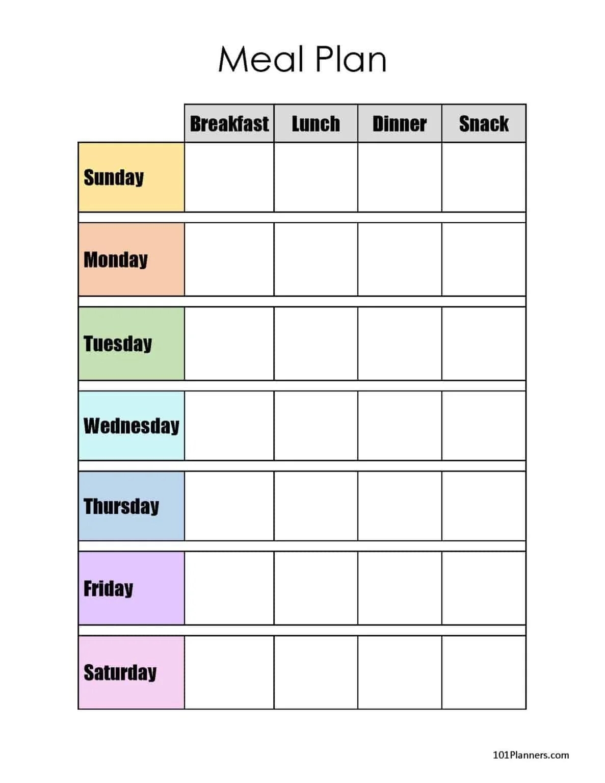 free printable weekly meal plan template