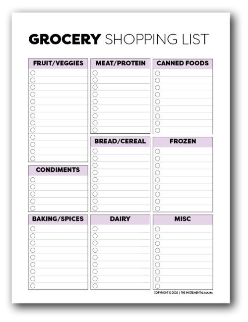 free printable weekly meal planner template with grocery list