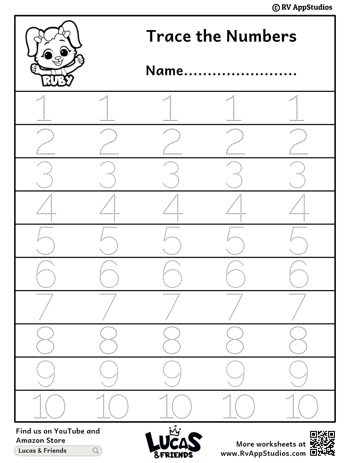 Free Printable Worksheets For Kids Dotted Numbers To Trace 1 10 