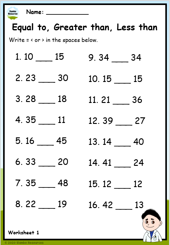 greater than or less than worksheets